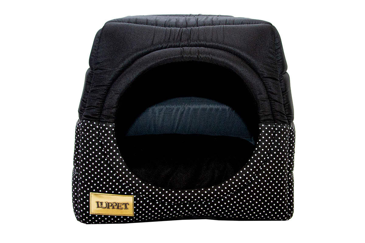 Cama Iglu e Toca Para Cachorro Luppet Luxo Preto Poa Tamanho:M