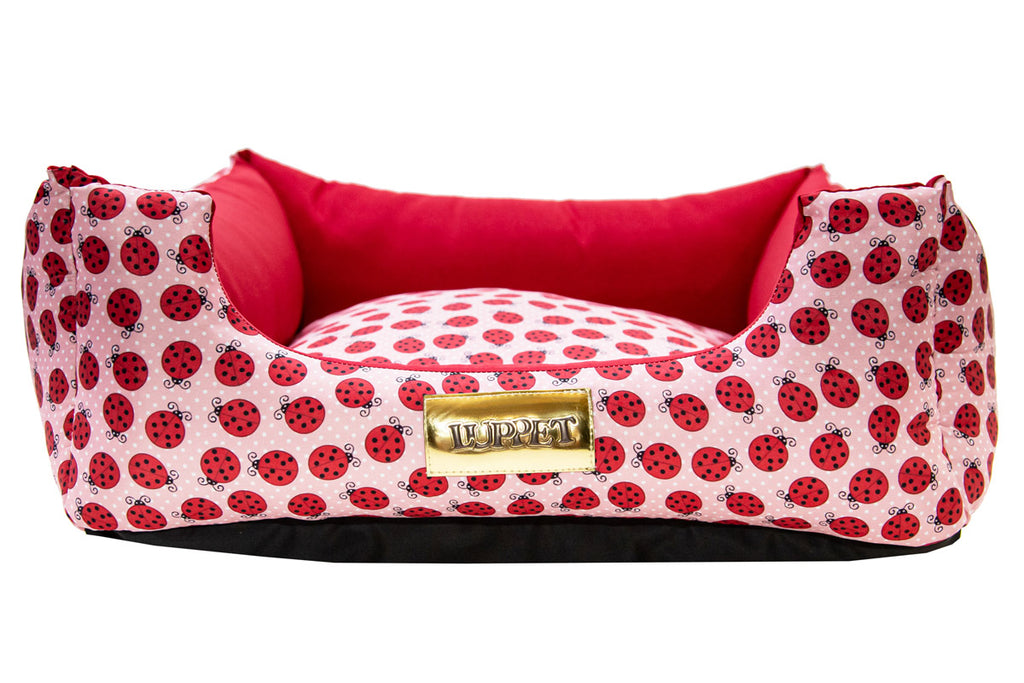 Cama Quadrada para Cachorro ou Gato Luppet Vermelho Joaninha