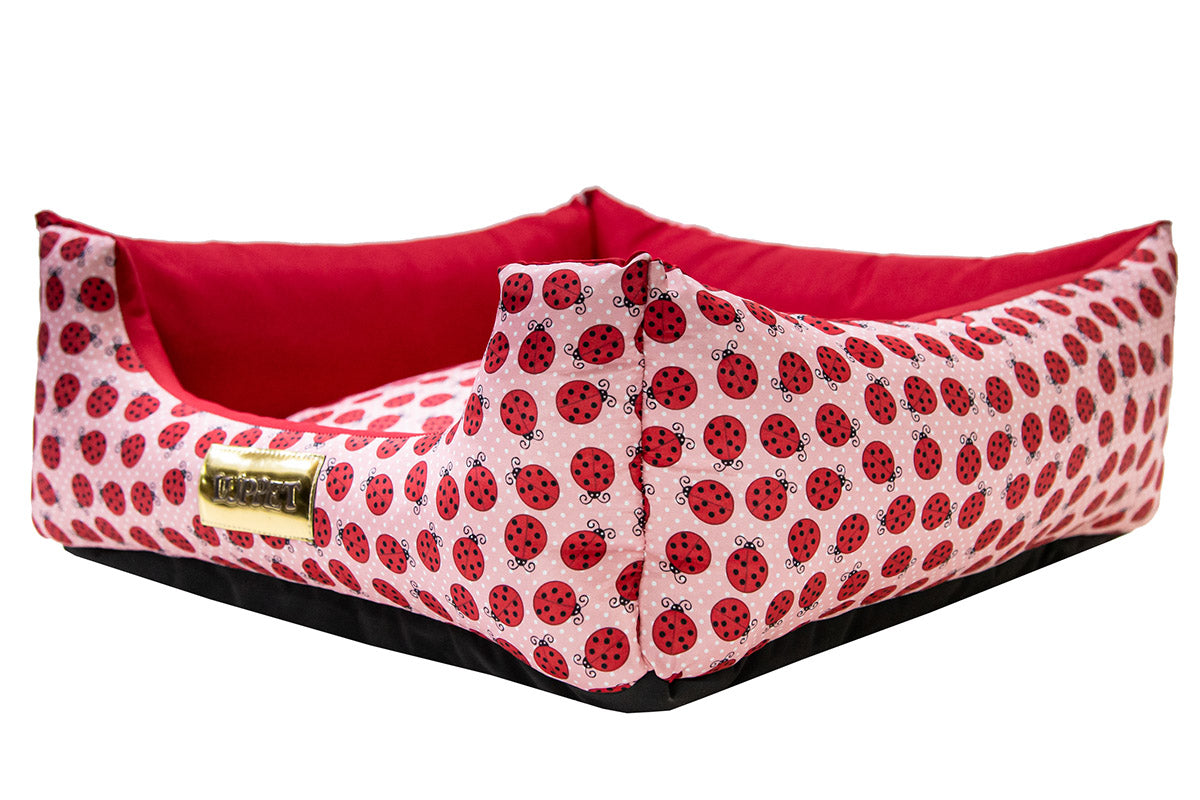Cama Quadrada para Cachorro ou Gato Luppet Vermelho Joaninha