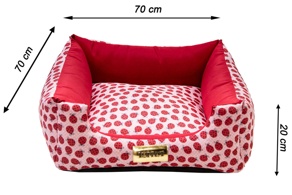 Cama Quadrada para Cachorro ou Gato Luppet Vermelho Joaninha